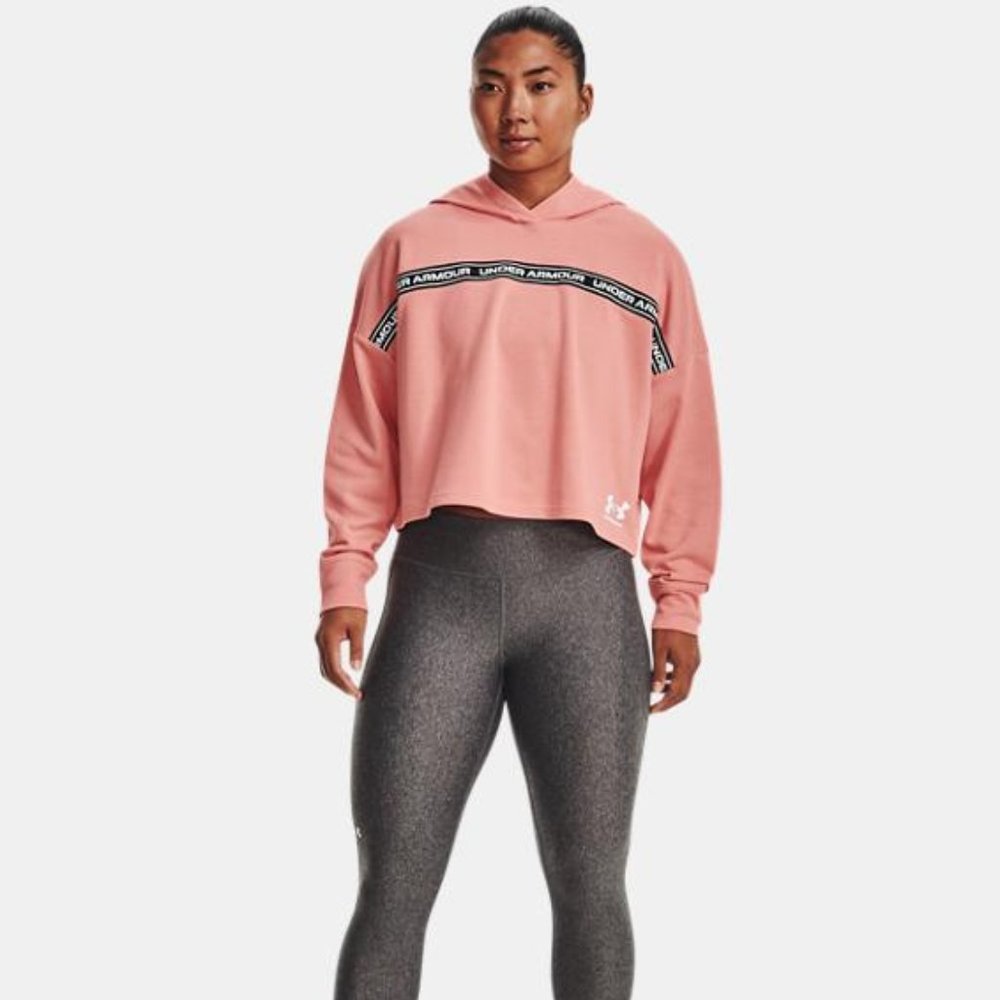 NWT Under Armour RIVAL Logo Taped Cropped CROP Hoodie Size XL